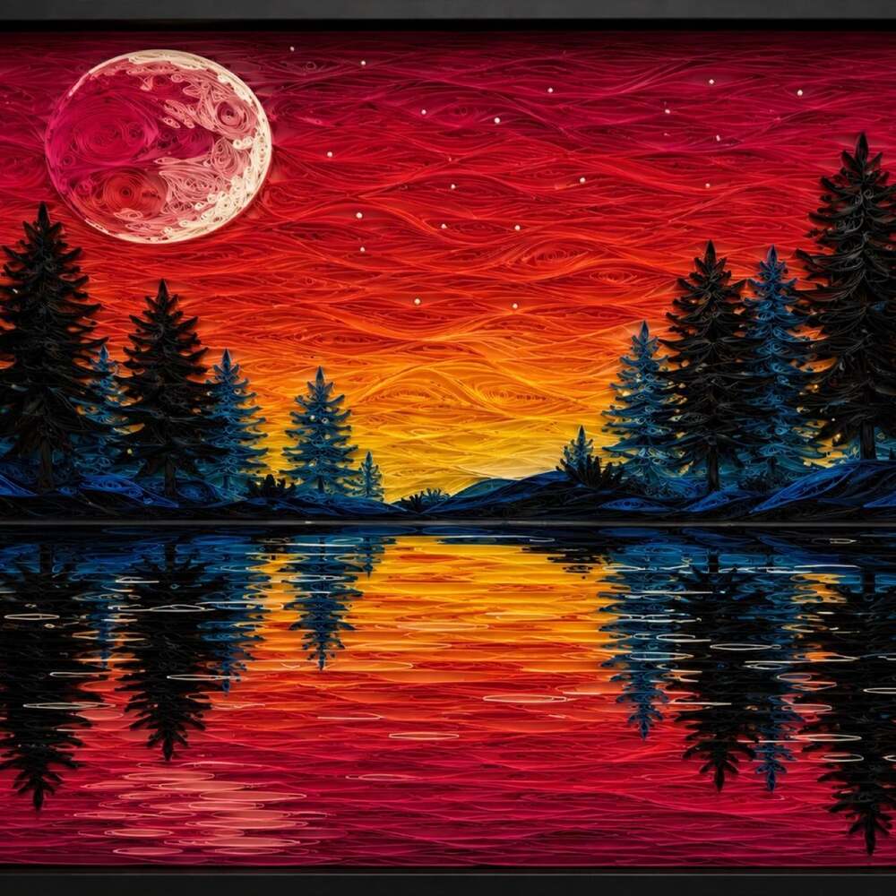 85 X 11 Quilled Sunset Lake Landscape 81 Bb
